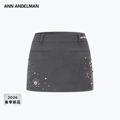 ANNANDELMAN钉钻西装短裙灰色