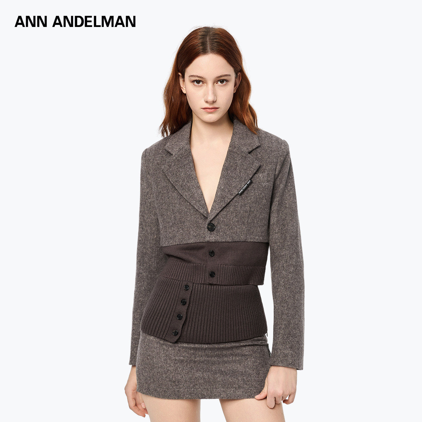ANN ANDELMAN毛织拼接毛呢短西装修身休闲2025新款西服外套女秋冬