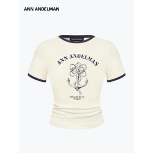 ANN 航海系列撞色边印花T恤女收腰圆领上衣 ANDELMAN2026早春新款