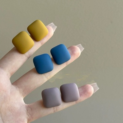 磨砂方形简约几何方块耳钉女2025新款复古港风蓝色气质耳环耳饰女