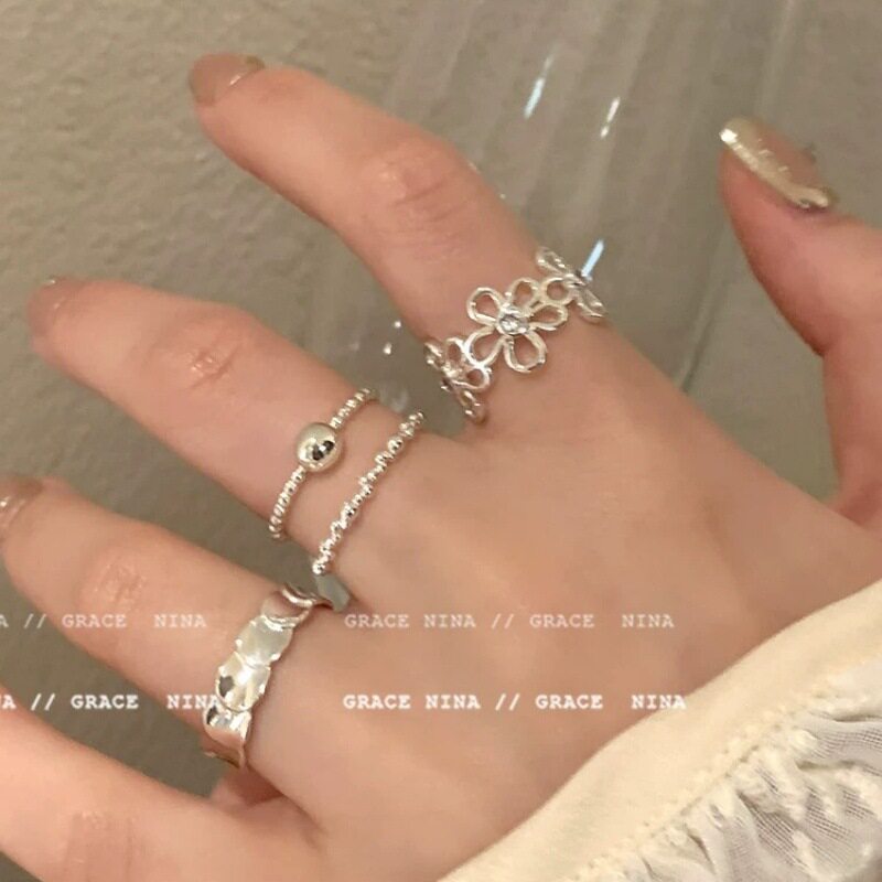 简约花朵小众设计缠绕戒指女时尚个性食指戒ins冷淡风情侣指环