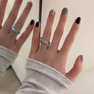 高级感超闪的排钻纽结戒指银色闪钻简约设计感开口酷女百搭指环