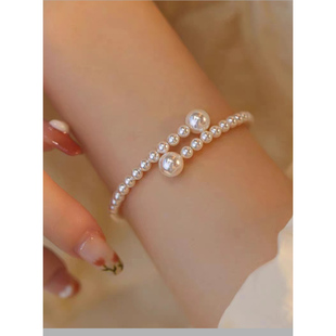 施家正圆珍珠手链女开口可调节手镯2024新款潮流轻奢小众网红爆款