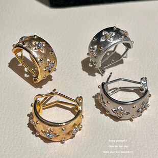 2024欧美耳环耳圈金属拉丝镂空重工耳钉女 高级质感复古耳扣耳饰