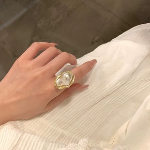 法式复古异形珍珠戒指女夸张食指指环个性时尚设计新款潮开口尾戒