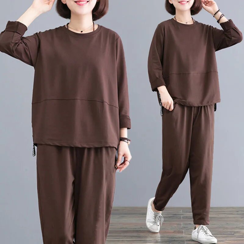 春秋季加大码中老年女装休闲套装运动服宽松妈妈时尚两件套多巴胺