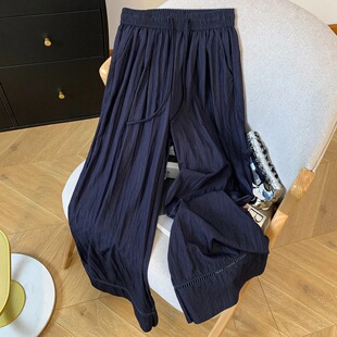 休闲裤 夏季 2025新款 子 高腰冰丝凉感筒裤 直筒慵懒休闲裤 女薄款 中式