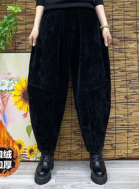 秋冬季新款哈伦裤加绒加厚时尚灯芯绒裤子宽松女士休闲萝卜裤