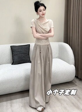 150小个子穿搭巨好看阔腿裤套装女夏2026新款绝美气质短袖两件套