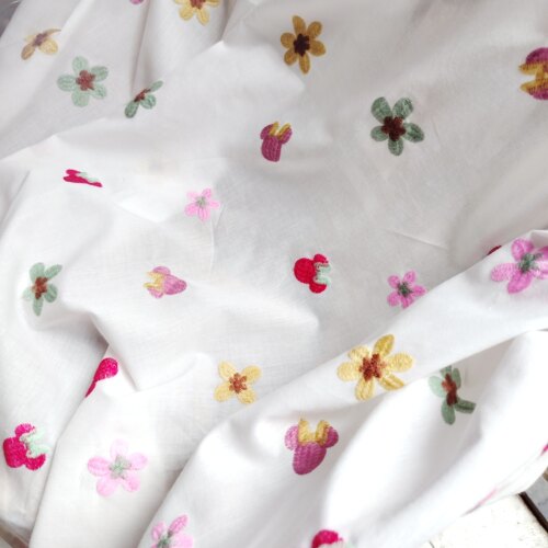 手工diy手工面料白底彩色卡通米妮绣花棉布衣裙服装面料时装布料