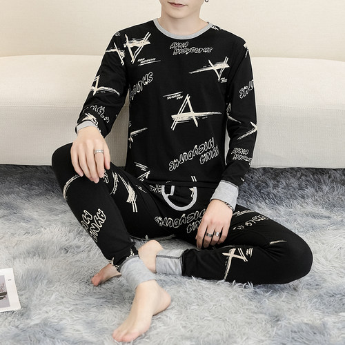 秋冬季保暖内衣套装士秋衣秋裤打底衫青少年学生家居服男士棉毛衫