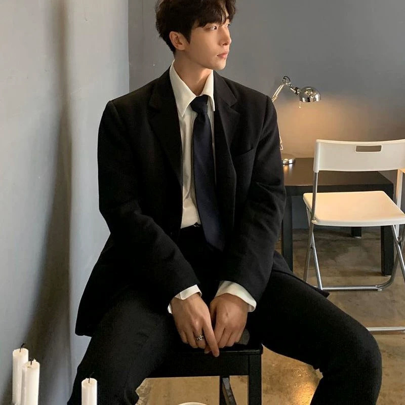 학생복 남성 루즈 캐주얼 쓰리피스 세트 핸섬 플러스 사이즈 면접복 한국식 비즈니스 정장
