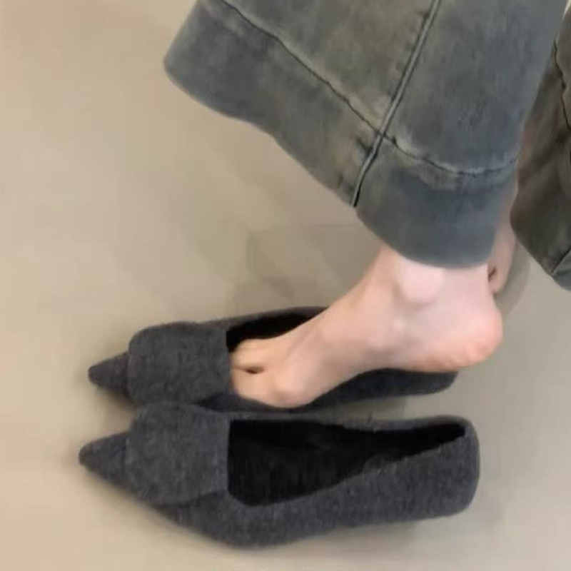 细跟尖头浅口加绒保暖毛毛单鞋女