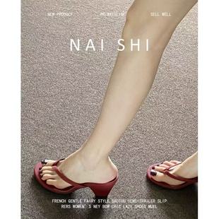 羊皮版~法式高跟人字拖鞋女外穿2025年夏季新款细带夹趾凉拖凉鞋