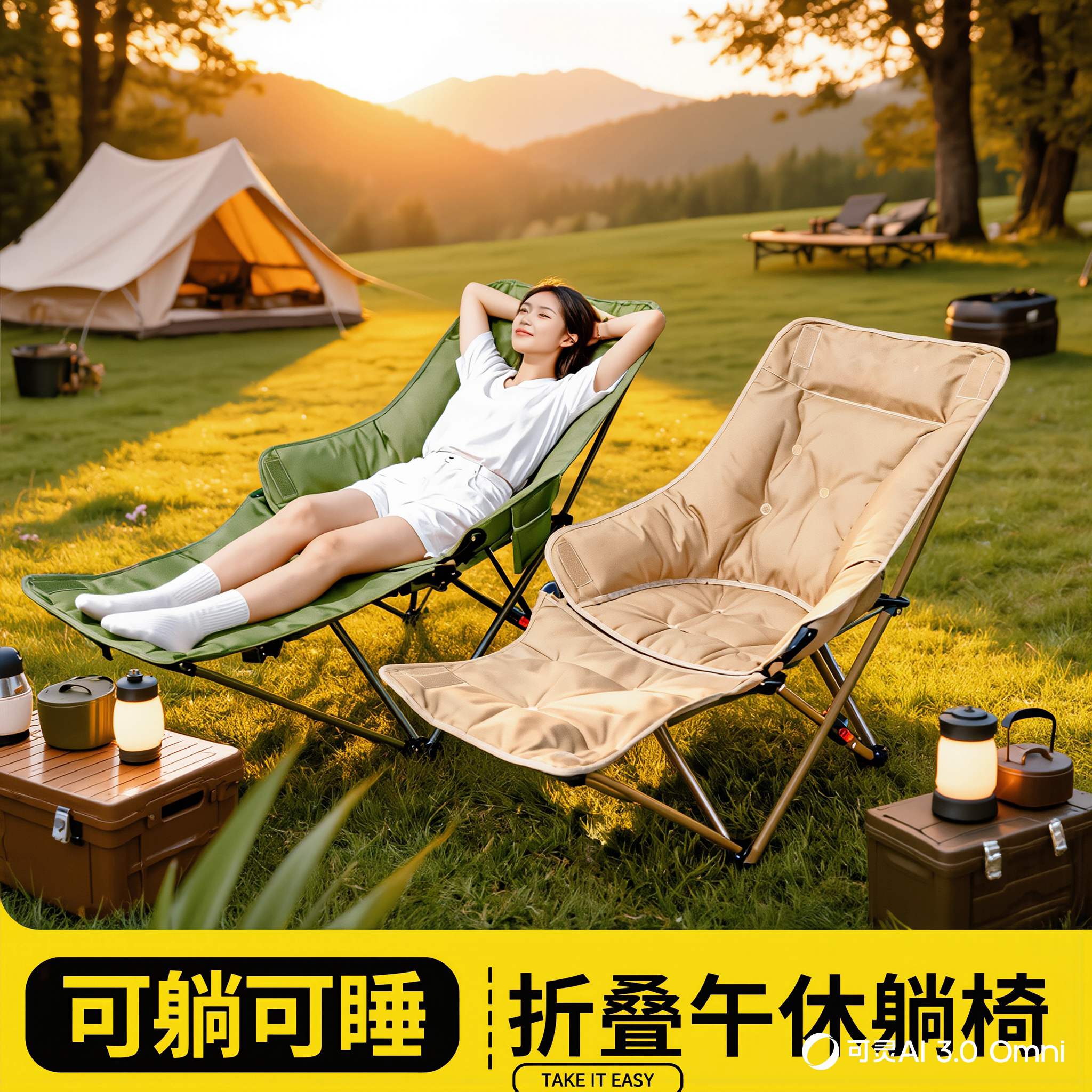 新款躺椅户外折叠椅便携式露营椅子可调节午休月亮椅办公室午睡坐