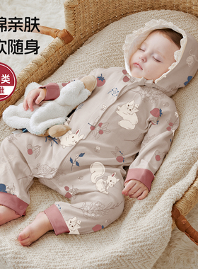 婴儿连体衣服秋季新款男女A类纯棉睡衣长袖新生幼儿宝宝爬服哈衣