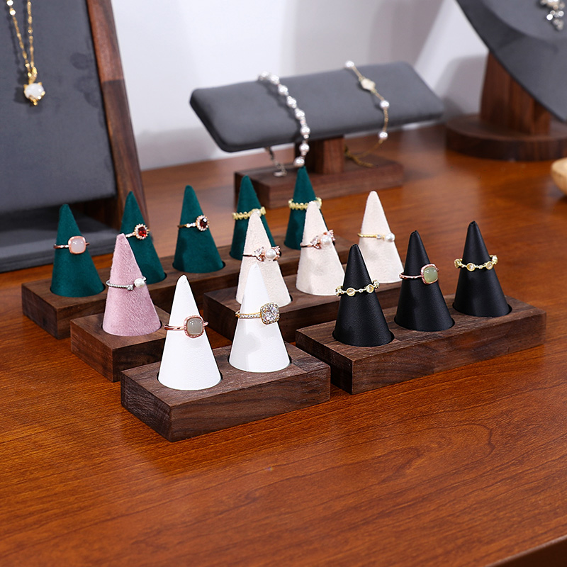 胡桃木锥形戒指展示架戒指托饰品陈列拍照道具戒指首饰架戒指收纳