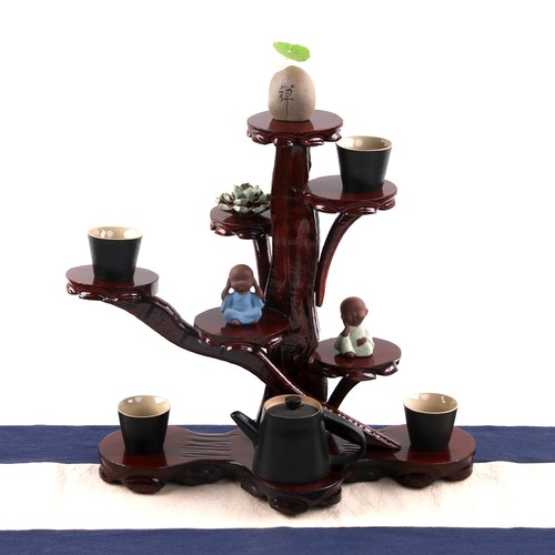 实木茶壶石头底座博古架花瓶盆栽