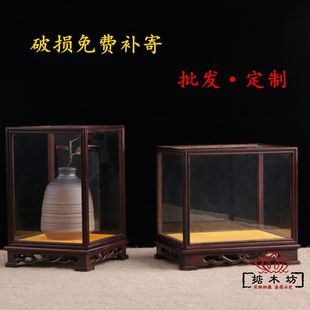 红木雕古董工艺品玻璃罩佛像底座红酸枝宝笼展示盒防尘罩定制