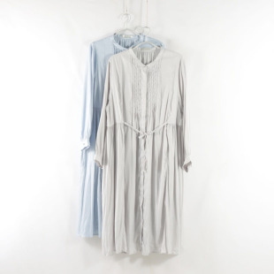 日单新款 连衣裙 通勤立领单排暗扣宽松高腰显瘦中长裙女纯色长袖