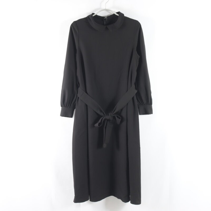 日单新款通勤后隐形拉链娃娃领套头宽松显瘦长裙女纯色长袖连衣裙