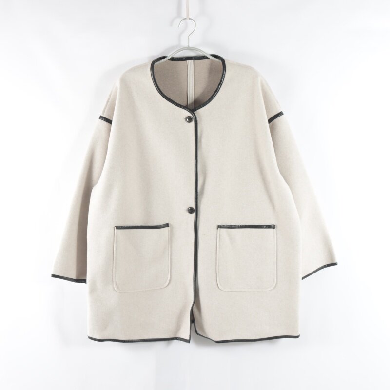 日单新款通勤百搭单排扣圆领宽松显瘦女长袖中长款纯色毛呢外套