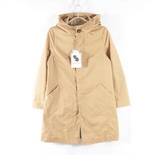 风衣外套 中长款 日单新款 通勤百搭连帽单排暗扣直筒显瘦女纯色长袖