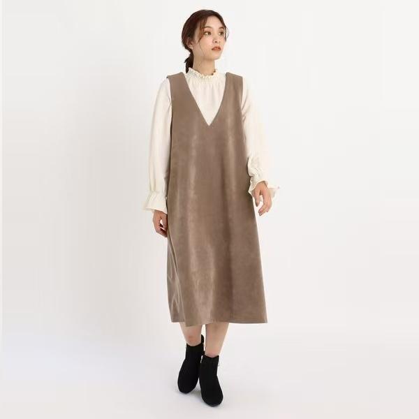 日单秋季新款通勤后纽扣立领套头显瘦中裙女拼接假两件连衣裙