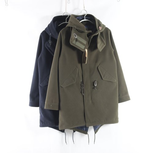 中长款日单连帽纯色毛呢外套