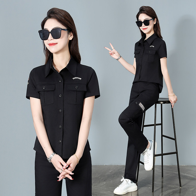 夏季新款迷彩服衬衣工装两件套