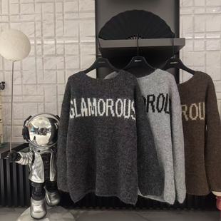 宽松版 秋季 女款 型大牌感一字肩套头字母针织CP544 字母毛衫