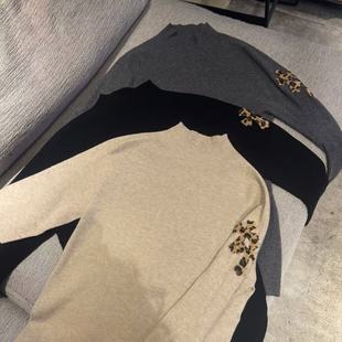 百搭新款 秋季 女款 豹纹十字架毛织打底衣CP553 简约豹纹