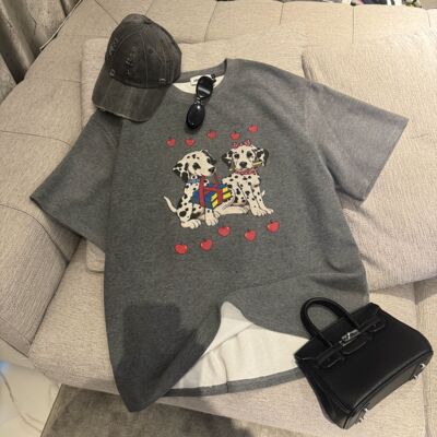 【斑点甜心】女装潮牌大版型趣味小狗印花短袖T恤CP711