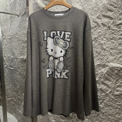 【趣味猫咪】复古做旧Hello Kitty印花甜酷百搭长袖T恤CP1364