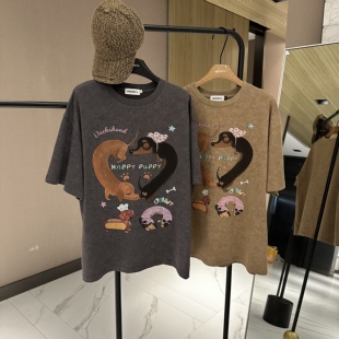 宽松印花卡通圆领短袖 夏季 女款 T恤CP845 爱心腊肠狗