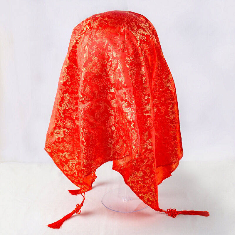 菲蕙婚庆用品结婚喜庆新娘龙凤花纹喜字带穗红盖头玫瑰大红盖头吊