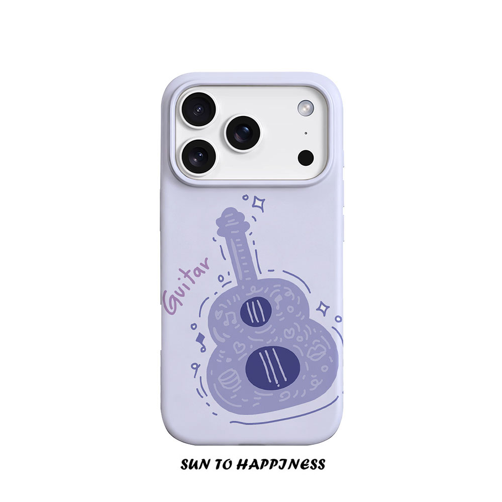 原创浪漫紫色吉他适用苹果17PROMAX菲林手机壳iphone16plus软壳15趣味音乐14卡通治愈欧美简约全包文艺二合一