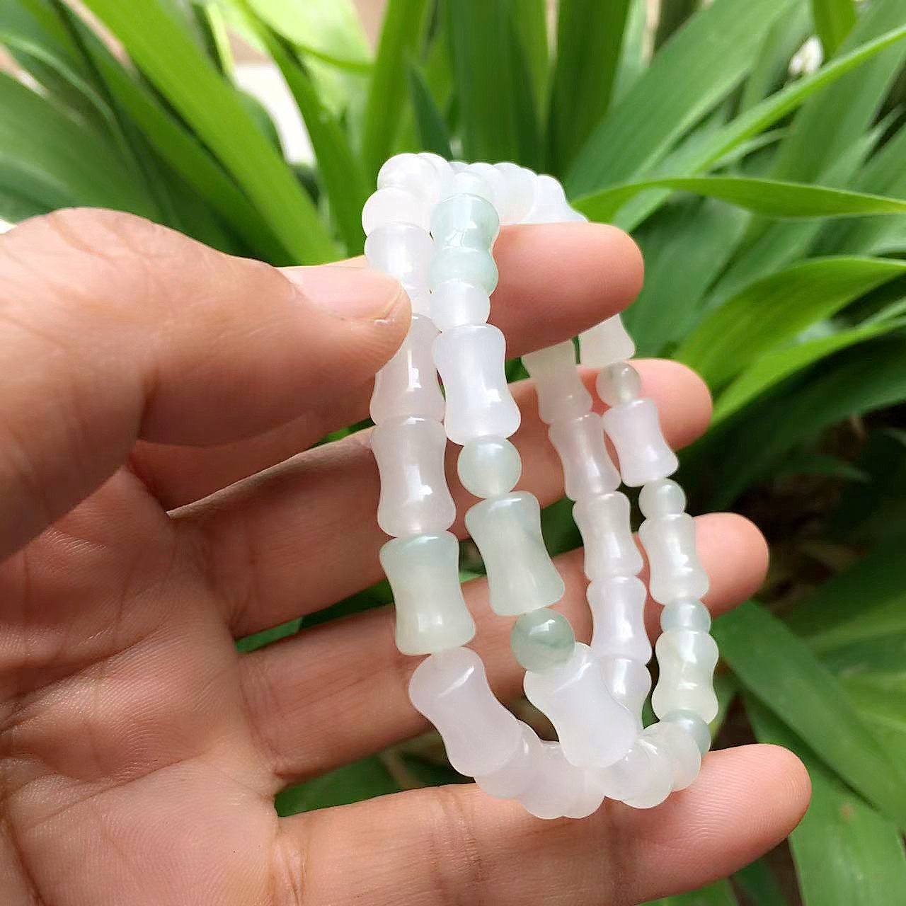 天山翠玉竹节珠单圈手串玉手链女