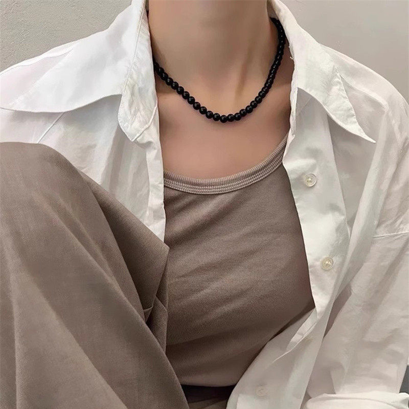 黑曜石项链女男水晶锁骨链