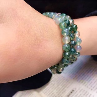天然水草玛瑙多圈手链6mm冰种飘花四圈玉髓绿色水晶三圈手串男女