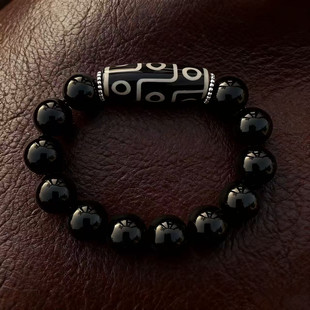 神秘藏式天珠玛瑙手串男士个性时尚黑宝石手串彩虹眼黑曜石佛珠酷
