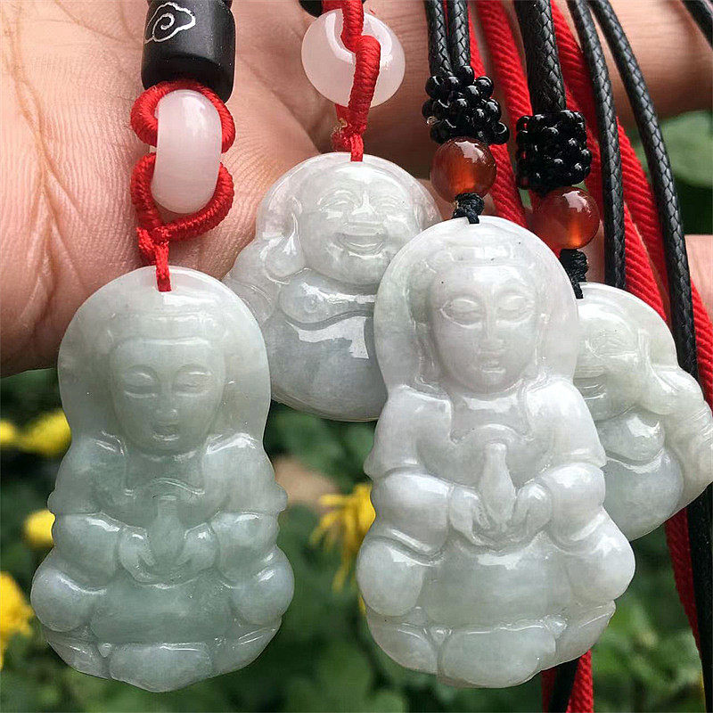 天然翡翠佛公观音吊坠挂件项链男