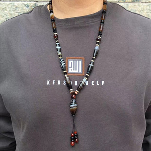 纯天然不掉色缠丝玛瑙长款项链原创高级玉石首饰男女毛衣链带证书