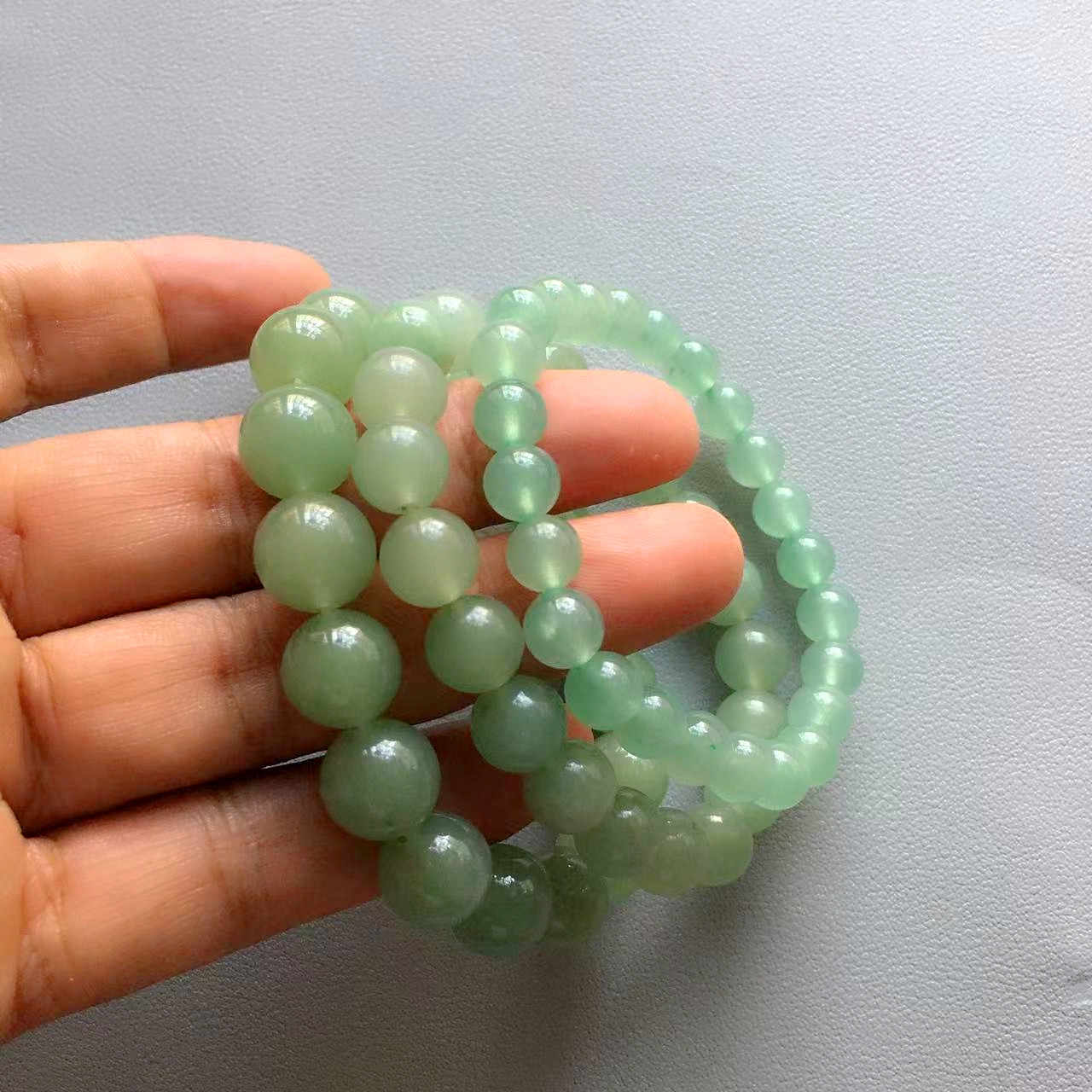 东陵玉圆珠手链湖水绿玉石手串女