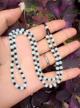 4毫米小圆珠青白玉石玉线项链