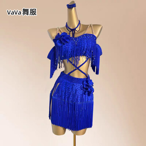 vava拉丁舞比赛服女童流苏裙演出服成人表演服高级艺考服牛仔裙