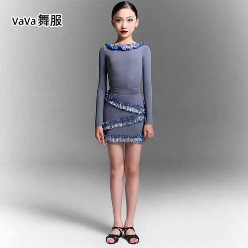 vava拉丁舞服女童新款长袖练习演出服装儿童舞蹈表演练功服套装