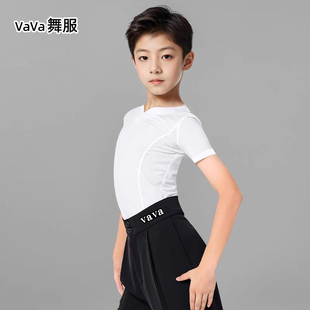 高端拉丁舞服男童新款 上衣专业少儿国标舞分体练功训练服 夏季 短袖
