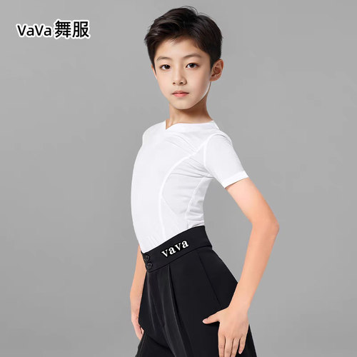 高端拉丁舞服男童新款夏季短袖上衣专业少儿国标舞分体练功训练服