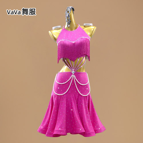 镶钻新款拉丁舞比赛表演出服装专业高端镶钻显瘦14岁服考级服花服